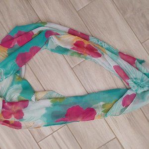 Ethel & Myrtle Turquoise Multi-color Floral Sheer Infinity Scarf   Size 68x18. 5